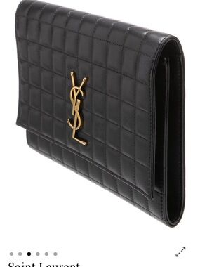 Saint Laurent Black Quilted Leather YSL Flap Wallet with Gold Logo